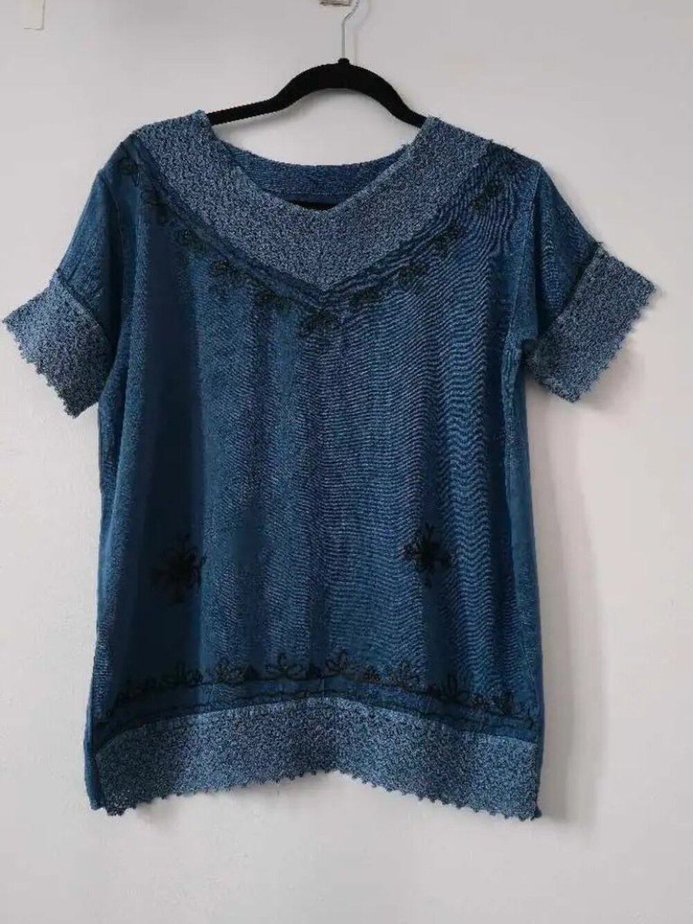Boho Blue Embroidered Top, Free Gift Included!